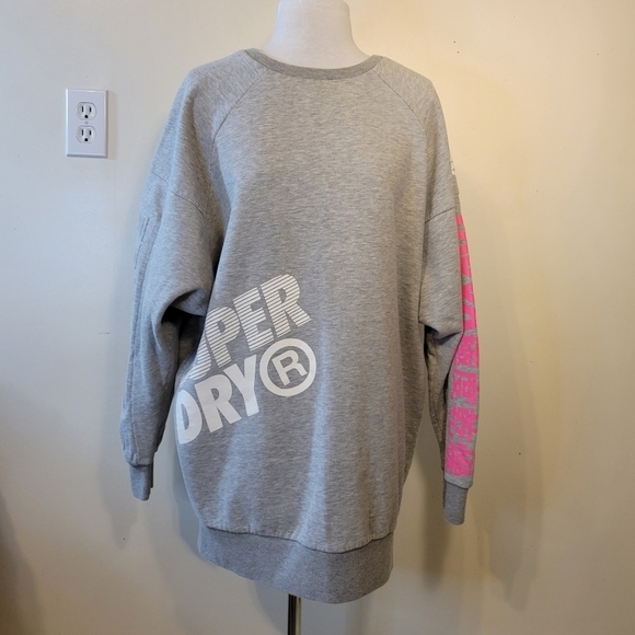 SuperDry Women's US 6 Japan Edition Tokyo Over-sized Long-line Gray Sweat Shirt - Picture 1 of 12